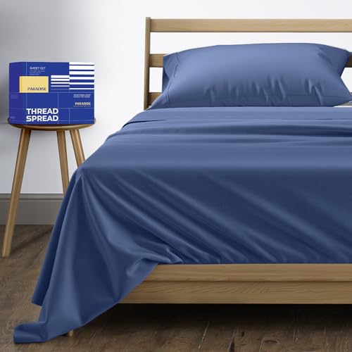 Image of THREAD SPREAD Twin XL Size Bed Sheets Set, Luxury 1000 Series 100% Egyptian Cotton Sheets Twin XL Size (3 PC, Deep Blue), Silky Soft, Cooling, Sateen Weave, 16 inch Deep Pocket Hotel Quality Sheet Set