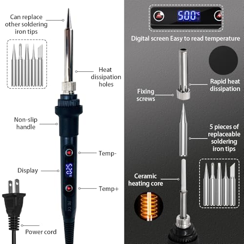 WellerMan Soldering Iron Kit 80W – LCD Digital Adjustable Temperature Soldering Tool Set with 5 Precision Tips, Desoldering Pump, Solder Wire, Stand for DIY, Electrical Repairs, and Metal Work - Image 2