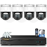(2026 New) 4K PTZ Wired Outdoor Security Camera System, 8CH DVR with 1TB HDD, 4 Cameras, Remote Control, No Monthly Fee App, 122° Wide Angle, AI Human Detection, Audio Mic, IR Night Vision, Indoor
