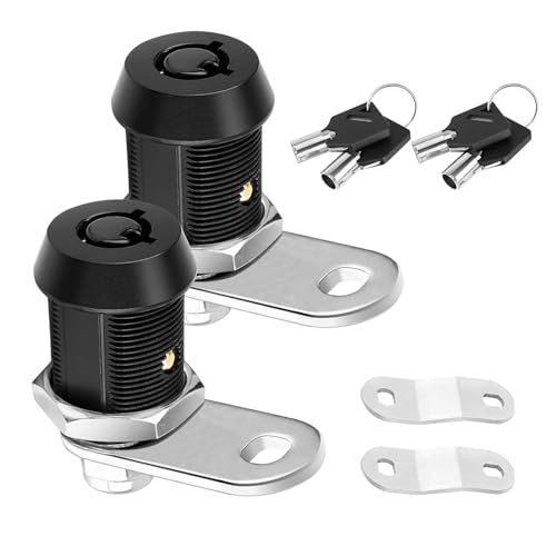 Image of 2 PCS Car Tubular Cam Lock, 7 /8 inch CM1923-BK 42 Straight + 50 Bend Heavy Duty Pin Tumbler Lock, RV Compartment Storage Lock Replacement with Key, Universal for Most Cars (Black)