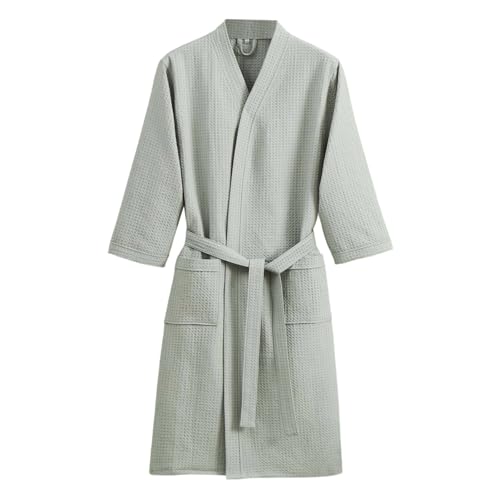 Bata de baño de punto gofre para hombres y mujeres, bata ligera y absorbente con cinturón de amarre y bolsillos, bata transpirable de secado rápido para el hogar, spa, sauna, hotel, viajes, suave