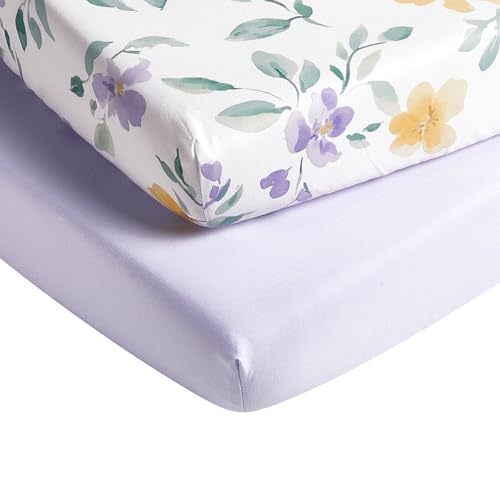 Image of TILLYOU Mini Crib Sheets Fitted 2 Pack, Pack and Play Sheets for Toddler Mattress, Soft and Breathable 38 inchx 24 inch Pack n Play Mattresses Cover, Flower Whispers