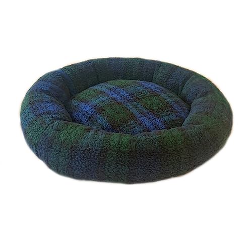 PnH Donut Snuggle Bed - Anti Anxiety Calming Dog Bed - Round Bed, Cosy - Sherpa Fleece (Blackwatch Tartan)