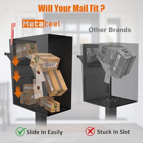 Image of Package Mailbox with Lock, Large Post-Mount Locking Mailboxes for Outdoor Use, Heavy-Duty Steel Curbside Security Mailbox with Post and Base Plate, Weatherproof Mail Box for Residential Deliveries