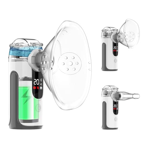 Aerosol Portatile Silenzioso a Ultrasuoni–Macchina per Aerosol Adulti e Bambini con Batteria Ricaricabile 1200mAh, Nebulizzatore Inalatore con 2 Maschere e Boccaglio per Casa e Viaggio (Grigio chiaro）