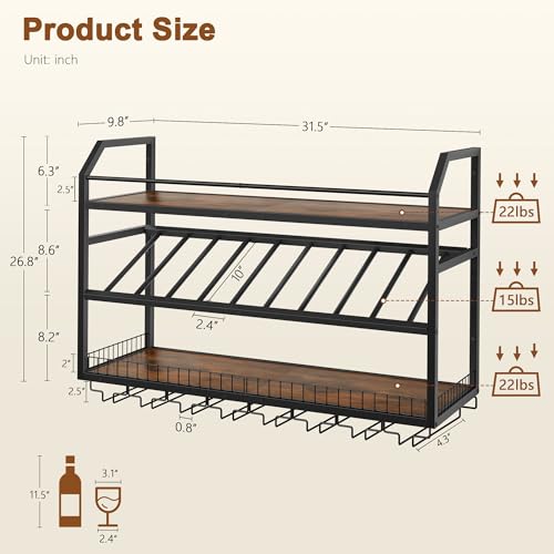 Image of Hoctieon Wall Mounted Wine Rack, 31.5 inch Wall Wine Rack for Display and Storage, Hanging Bottle Holder, for Living Room, Dining Room, Bar, Wine Cellar, Rustic Brown