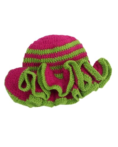 Image of Women Crochet Bucket Hat Cute Winter Ruffled Brim Floppy Cap Handmade Knit Cloche Hats