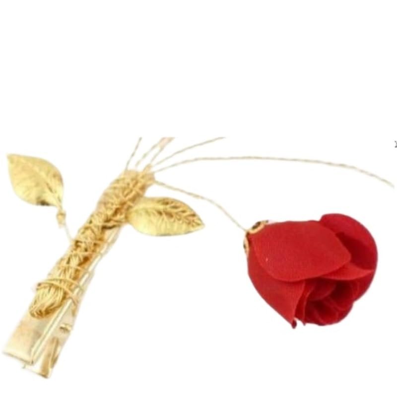 Chinese Vintage Red Wedding Flower Fabric Rose Bridal Hair Clip image 5