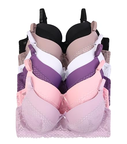 Image of Viola's Secret 6 Pack of Color Print T-Shirt Bras B Cup C Cup and D Cup