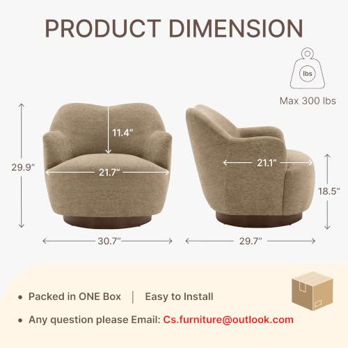 Image of KISLOT, Swivel Accent Chair, Modern Arm Chair with Wooden Base, Sand | Upholstered Barrel Chair with Curves Camel Back Design, Living Room Bedroom Reading Waitingroom