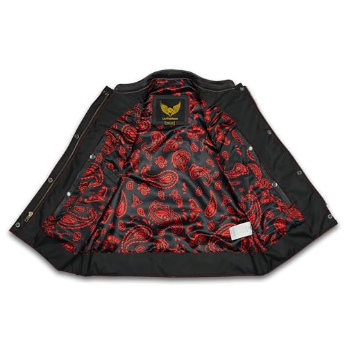 Leatherick Women's Cowhide Leather Vests – with Side Zippers & Paisley Lining Red Heart Stitching4