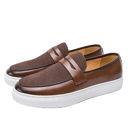 Men's Suede & Leather Penny Loafers Comfort Round Toe Slip On Anti-Slip Sole Dress Walking Shoes for Business Daily Wear & Driving - Main Image
