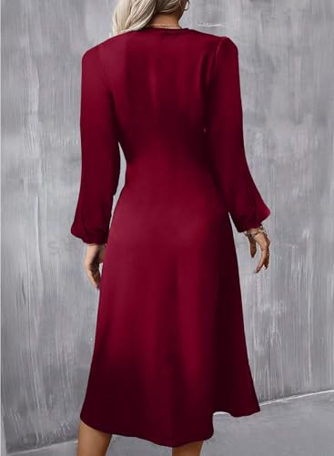 Image of Happy Sailed Women's Long Sleeve Ruched Waist Flowy A Line High Low Midi Cocktail Party Dress