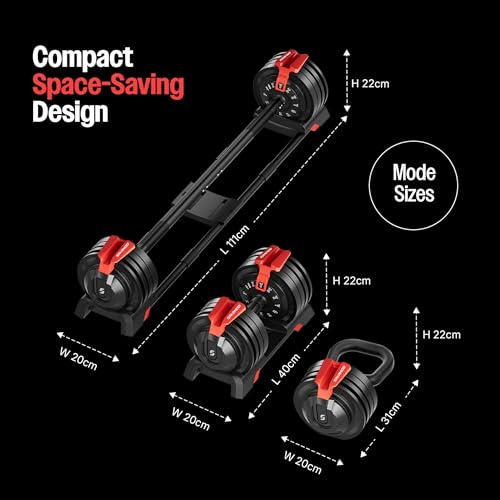 Image of Sparnod Fitness SAD-25 Adjustable 3-in-1 Dumbbell Set,3-24kg Quick Weight Change, Dumbbell, Barbell, Kettlebell,12 Gear Steel ABS Build, Digital Dial, Ergonomic Grip, Home Gym Workout Kit (Black, 24Kgs, Set of 1)