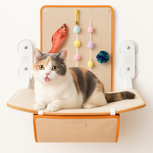 Rascador de pared para gatos con hamaca y juguetes miniatura 1