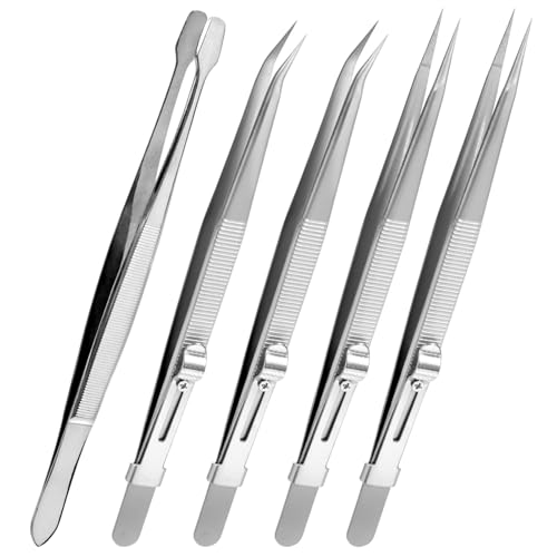 SPEEDWOX 5pcs bijoutiers diamantaires pinces porte-ramasser outil pinces de précision pinces à pointe pointues en acier inoxydable avec verrouillage...