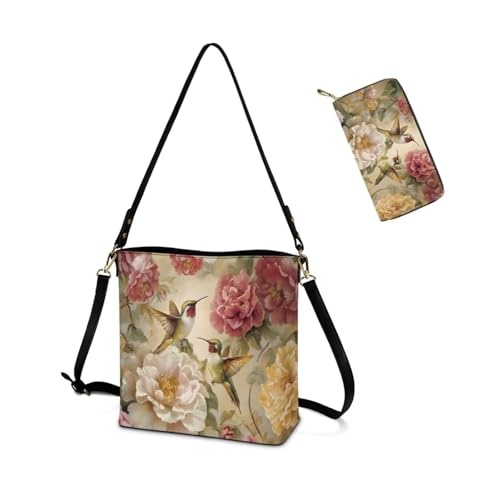 Image of HUGS IDEA Leather Purses and Handbag for Women Bucket Bag with Wrist Wallet 2 Packs