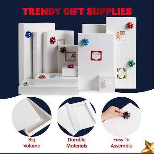 JOYIN 12 PCS Christmas Shirt Gift Boxes with Lids, 4'' Deep Large 4 Different Sizes White Assorted Cardboard Robe Boxes for Presents Clothes Wrapping, Xmas Holiday Birthday Wedding Gifts Package Decor - Image 4