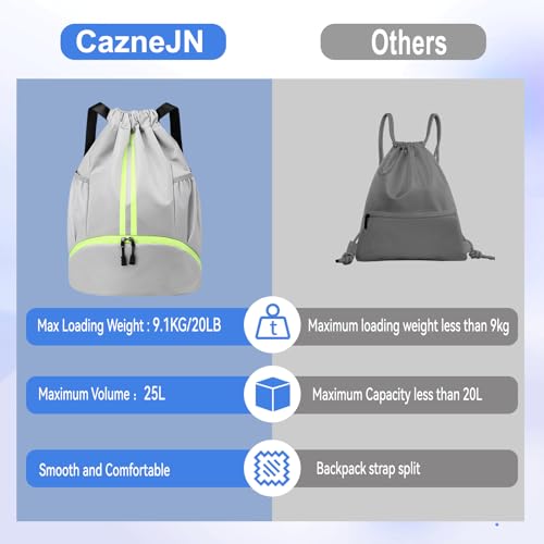 CazneJN Drawstring Sports Backpack with Shoe Compartment, Large Capacity Drawstring Gym Bag, Waterproof PE Backpack - Image 2