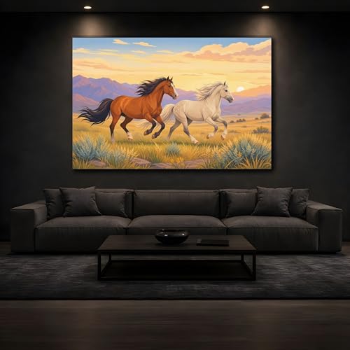 Toile chevaux sauvages œuvre figurative salon nature évasion calme