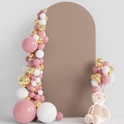 Wokceer 6.6FT Wedding Arch Backdrop Cover Spandex Fitted Wedding Arch Stand Covers Round Top Nude Brown Chiara Backdrop Cover for Birthday Party Ceremony Banquet Decoration