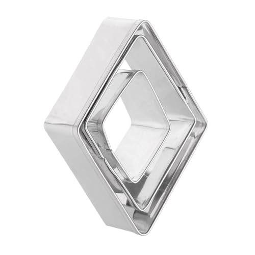 sourcing map 3Pcs Rhombus Diamond Cookie Cutters Set Assorted Sizes Stainless Steel Geometric Frame Holiday Cookie Cutters for Pastry Fondant Cake Cookie