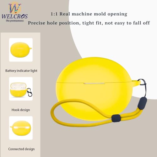 Image of WELCROS Soft Silicone Protective Case Cover for OnePlus Buds 4 (Lanyard Yellow)