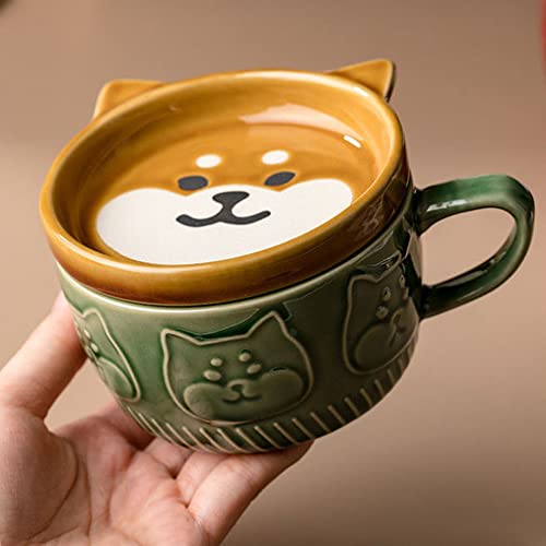 Süß Keramik Lustige Tassen mit Deckel, Hund Tier Kaffee Teetassen Set, Personalisiert Kaffeetassen Geschenk für Weihnachtstag, Frauen, Mädchen, Freundin, Katzenliebhaber, Kinder, Geburtstagsgeschenk