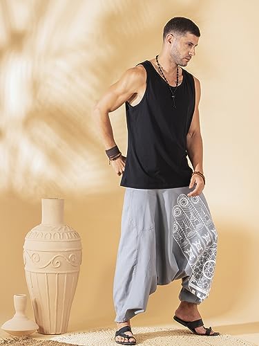 Image of The Veshti Company Printed Harem Pants for Men's Cotton Hippie Style Baggy Boho Yoga Pajama Pant with Pocket