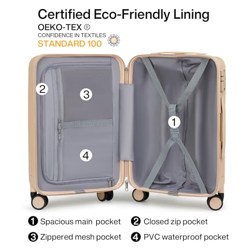Image of Hanke 20 Inch Carry On Luggage 22x14x9 Airline Approved Lightweight PC Hard Shell Suitcases with Wheels Travel Luggage Rolling Suitcase Travel Luggage Bag for Weekender（Cuba Sand）