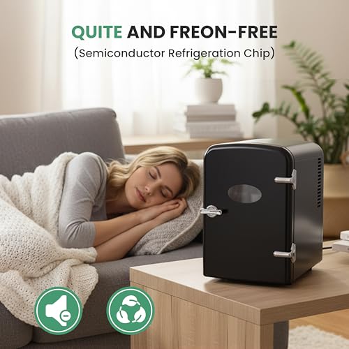 Image of Simple Deluxe 6 Liter /9 Can Mini Fridge with Observation Window, Portable Freon-Free Small Refrigerator, Compact Cooler & Warmer for Skincare, Beverage, Black
