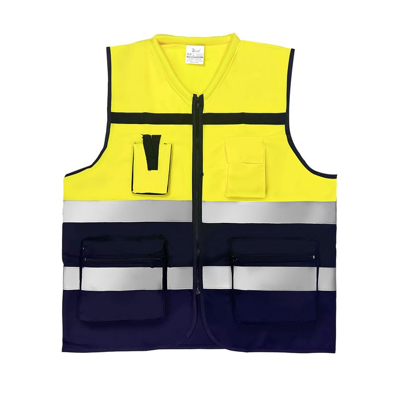Safety Vest With Functional Pockets & Zipper Closure Ultimate 360° High-Visibility Polyester Safety Vest(Vest-017-Yellow&Black)