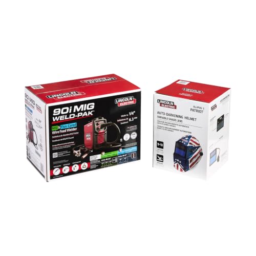 Image of Lincoln Electric Weld-Pak 90i MIG MIG /Flux-Cored Wire Feeder Welder and Patriot Auto Darkening, Variable Shade Welding Helmet Combo Pack, K5387-10