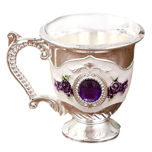 NbgrvB Copa de vino de metal con incrustaciones de gemas, vasos de aleación de zinc vintage para el hogar, bar, fiesta, taza de té de estilo retro europeo, bebidas calientes o frías, color morado