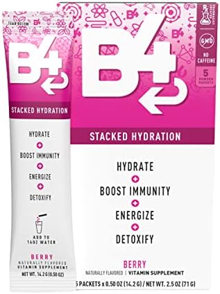 B4 Stacked Hydration (Berry) Hydration Powder Packets | Electrolyte Drink Mix | Immunity Boost | Caffeine-Free Energy | Travel-Friendly, Single Servings | 5 Sticks