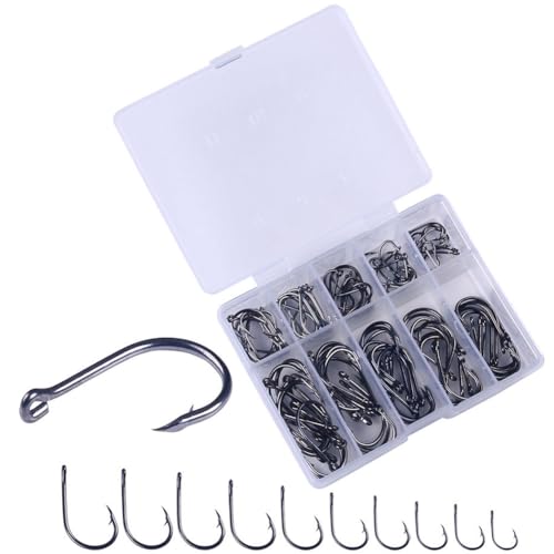 WMFASBAG 100 Pezzi Ami da Pesca Set Ganci in Acciaio ad Alto Tenore di Carbonio con Scatola di Immagazzinaggio Amo da Pesca Affilato Ami da Pesca di Diverse Dimensioni for Salata Dolce