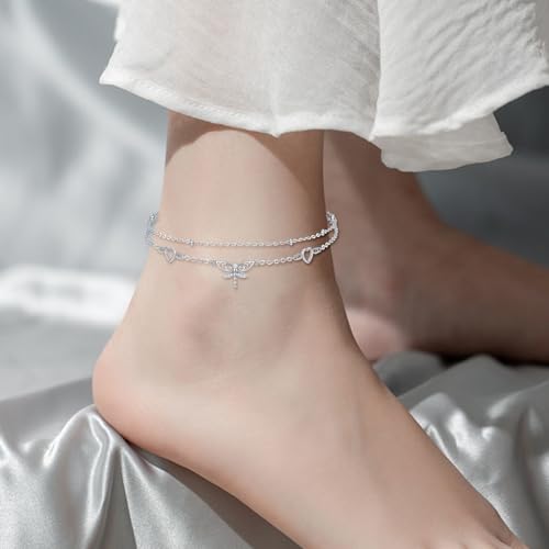 Image of 925 Sterling Silver Layered Ankle Bracelets for Women Jewelry Gifts | 925 Sterling Silver Layered Sea Turtles /Elephant /Wave Anklet Animal Bracelet Summer Ocean Beach Jewelry Gifts for Women