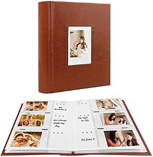 180 Pockets Photo Album for Fujifilm Instax Mini 12 11 40 9 7+ Evo Camera, For Polaroid Camera, Front Window, Photo Book with Writing Space for Polaroid 3 Inch Instant Film,K-pop Photocards (Brown)