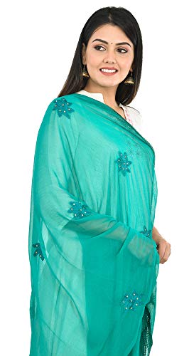 Image of YOUTHQUAKE Flower Embroidered Diamond Work Chiffon Dupatta for Womens & Girls With 4 Side Lace