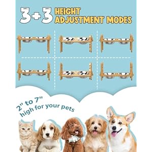 Elevated Dog Bowls Adjustable Raised Dog Bowls Stand for Small Size Dogs and Cats Durable Bamboo Dog Feeder with 2 Stainless Steel Bowls and Nonslip Feet Dog Food Bowls with Silicone Mat  Cucciolini Doodles Elevated dog bowls adjustable raised dog bowls stand for small size dogs and cats durable bamboo dog feeder with 2 stainless steel bowls and non slip feet dog food bowls with silicone mat   cucciolini doodles