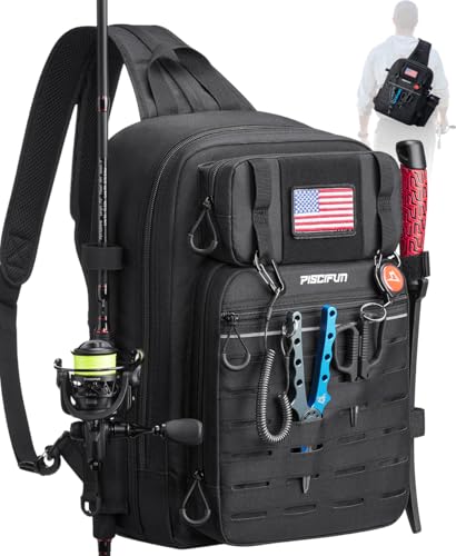 Image of Piscifun Fishing Backpack Tackle Bag with 2 Rod Holders, Multi-Compartment Storage, MOLLE System, Water-Resistant Lightweight Outdoor Pack