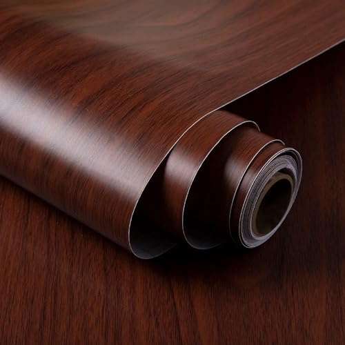 HOMEMATES Self-Adhesive Wallpaper Waterproof Old Furniture Vinyl Stickers Wooden Door Wardrobe Desktop PVC Wall Papers 45 X 304 CM- (Dark Brown Wood)