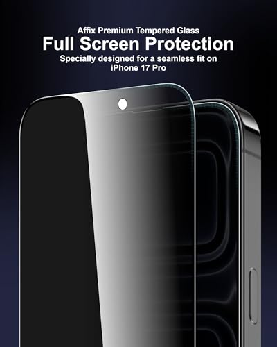 Image of Affix 2 Pack for Privacy iPhone 17 Pro Full Coverage Tempered Glass, Screen Protector Guard with Easy Fix Installation Tool, 9H Hardness Shatterproof, HD Clear Scratch Resistant