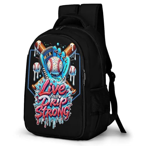 Live Drip Strong Baseball Home Plate Drip Backpack Large Capacity Backpacks Leisure Travel Daypack 12.6X7.3X16.5 Inch