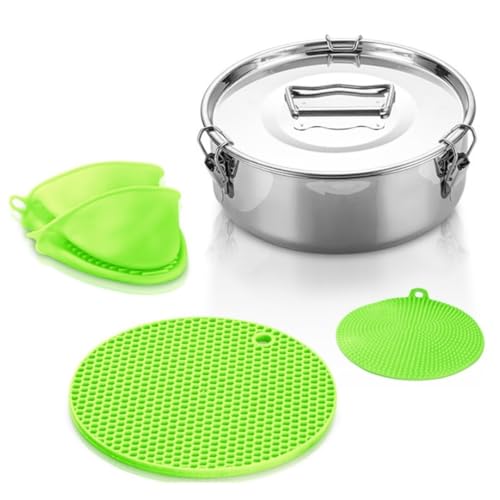 URPIZY Olla de acero inoxidable para olla a presión, 19,5 x 19,5 x 7,5 cm, para cocinar arroz, verduras, carne y hornear postres como flan o lasaña, apto para lavavajillas