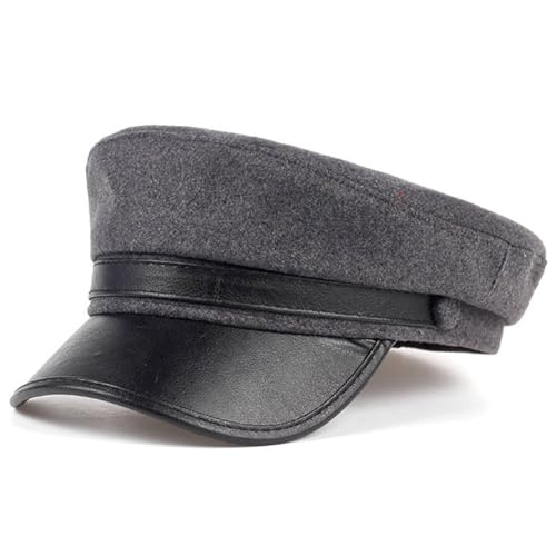 Chapeau marin en cuir pour vos sorties en ville | Béret élégant style militaire à haut plat