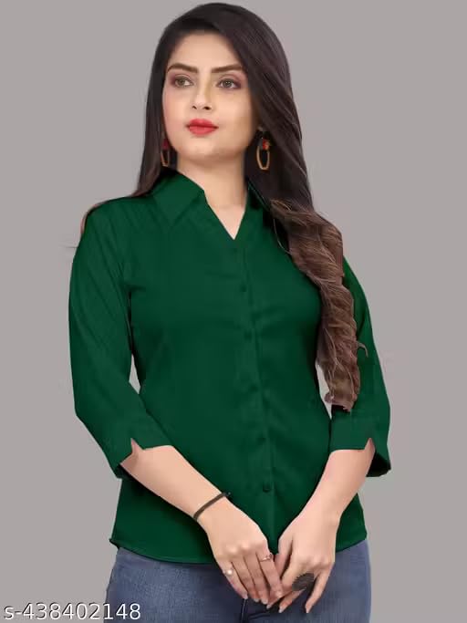 Image of Women's Cotton Blend Solid Shirt - Stylish Collar Neck-Purple-G1 P7