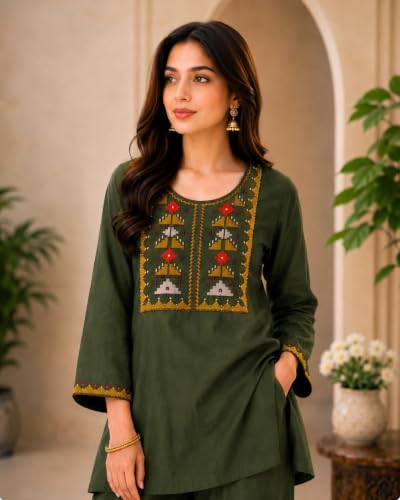 Image of Women's Embroidered Kurta Palazzo Set | Ethnic Co-Ord Set with Printed Design | Casual Traditional Outfit.