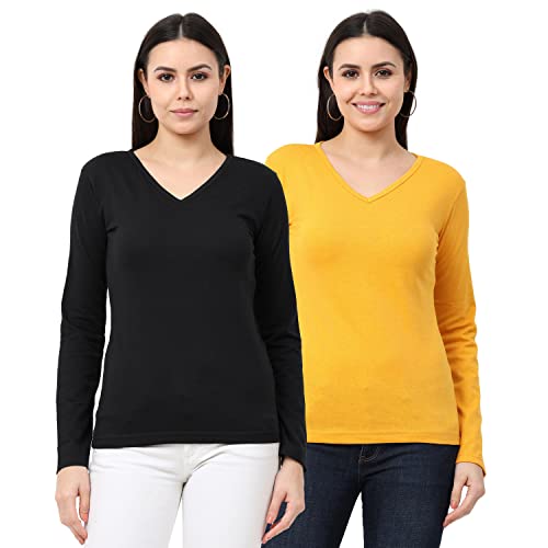 Image of Wafaa Women's Cotton Plain V Neck Full Sleeve T-Shirt