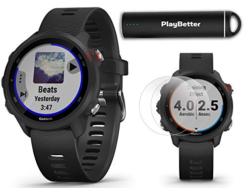 Garmin Forerunner 245 Music (Black) Running GPS Watch Power Bundle | +HD Screen